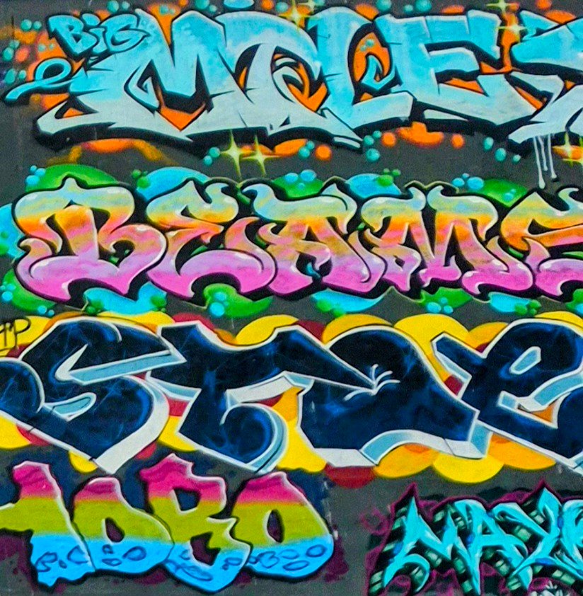 BiG MOLES rainbow burner and other colourful throw-ups